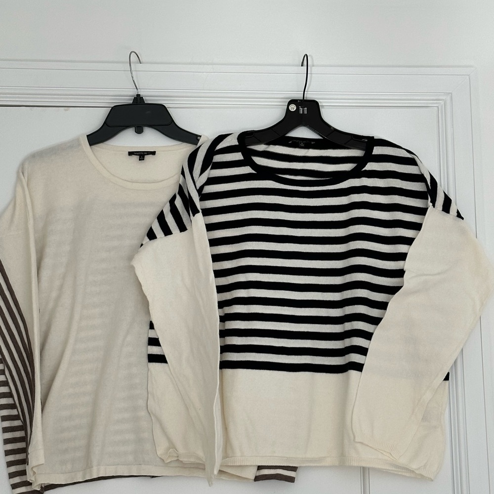 Lafayette 148 New York Black and Cream Striped Crewneck Sweater
